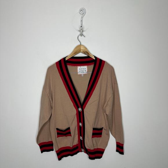 ALEXIA ADMOR Frances Cardigan Camel v neck viscose oversized women's XS - Picture 3 of 8